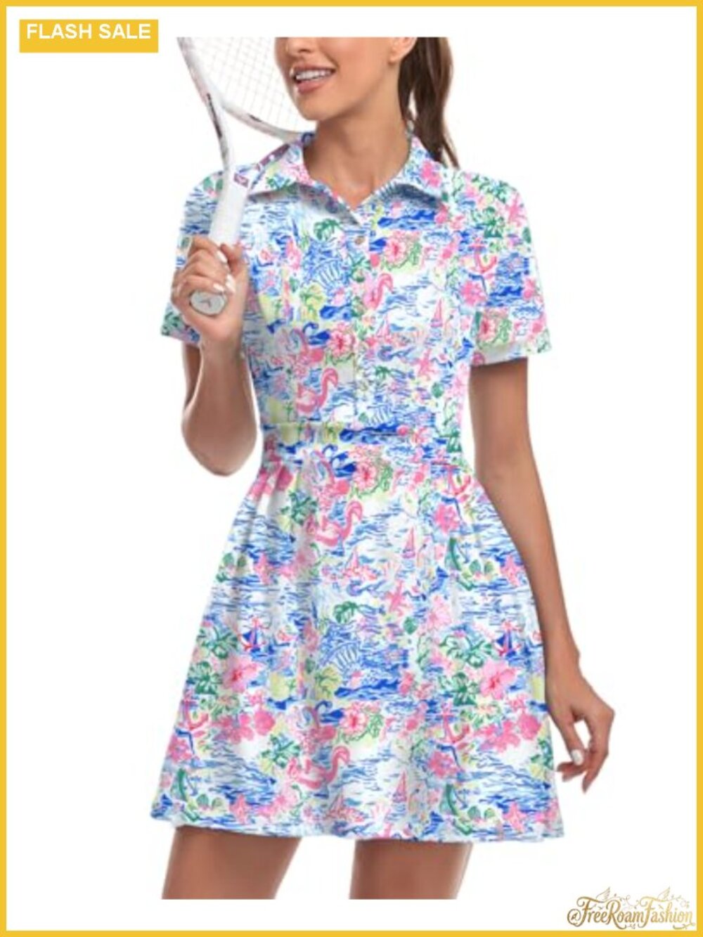 Women's Polo Golf Tennis Dress with Built-in Shorts & Pockets
